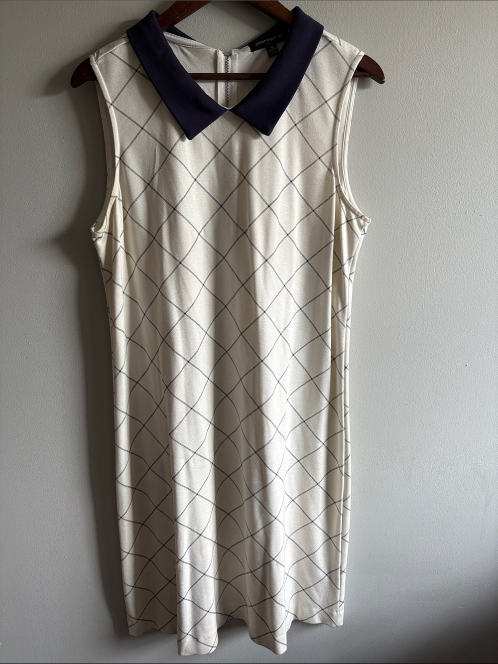 Sharagano Sleeveless Shift Dress 16 Ivory Navy Peter Pan Collar